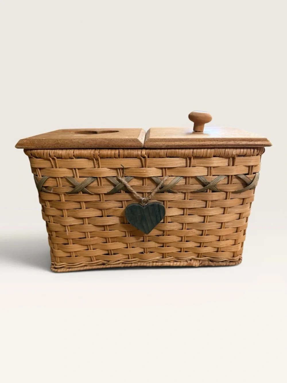 Vintage Tender Heart Treasures Handwoven Tissue Box/Organizer Basket Combo 1995